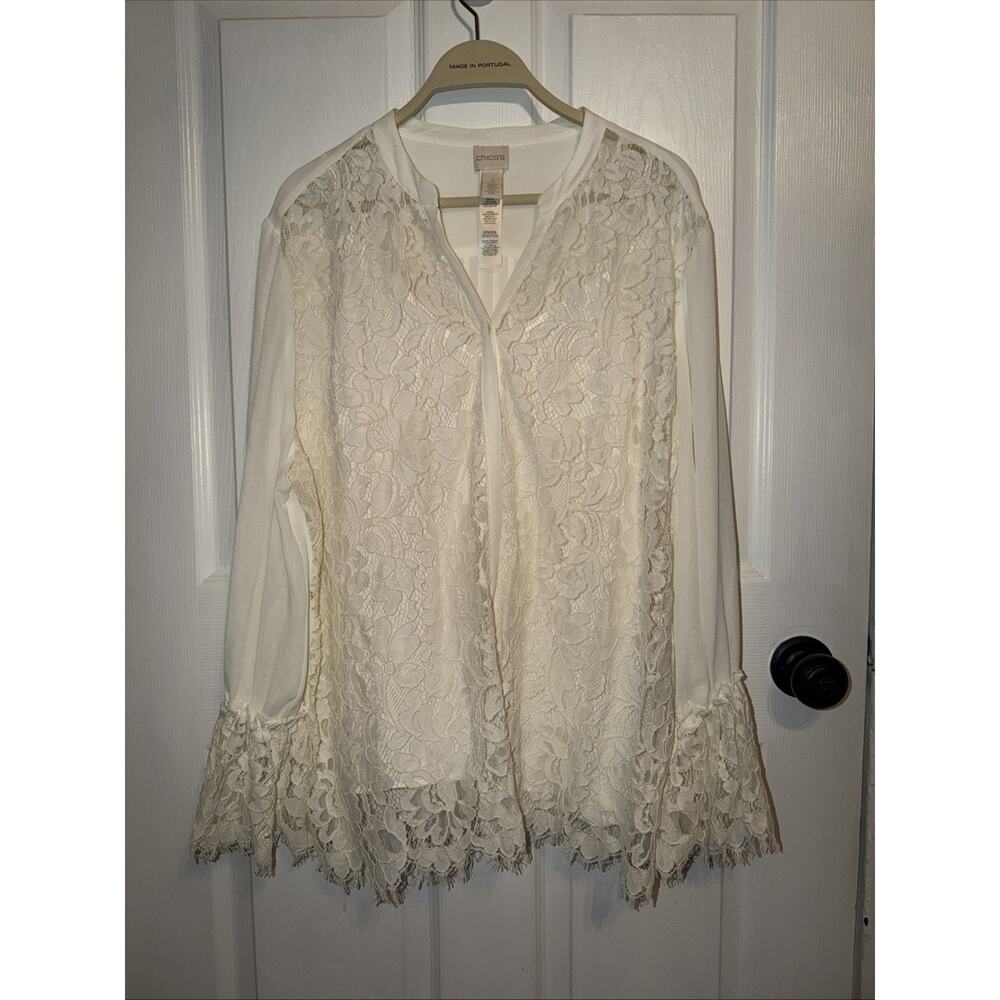 Chico's Boho Fairy Floral Lace Victorian Ruffle Blouse Cami‎ Cream Ivory Sz 3 XL